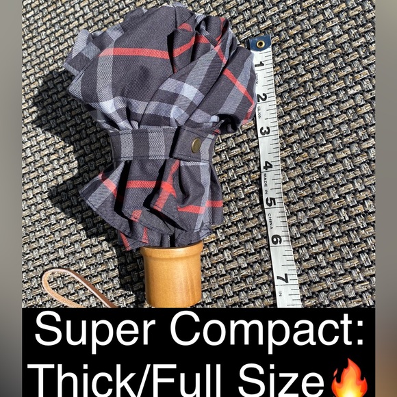Mens BURBERRY Black/Grey/Red Check Full-size COMPACT Umbrella🔥Vintage/Like NEW! - Picture 4 of 17